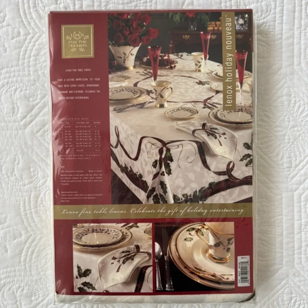 Lenox Holiday Nouveau Christmas Tablecloth 60x120 Oblong Ivory Gold Plaid New‎